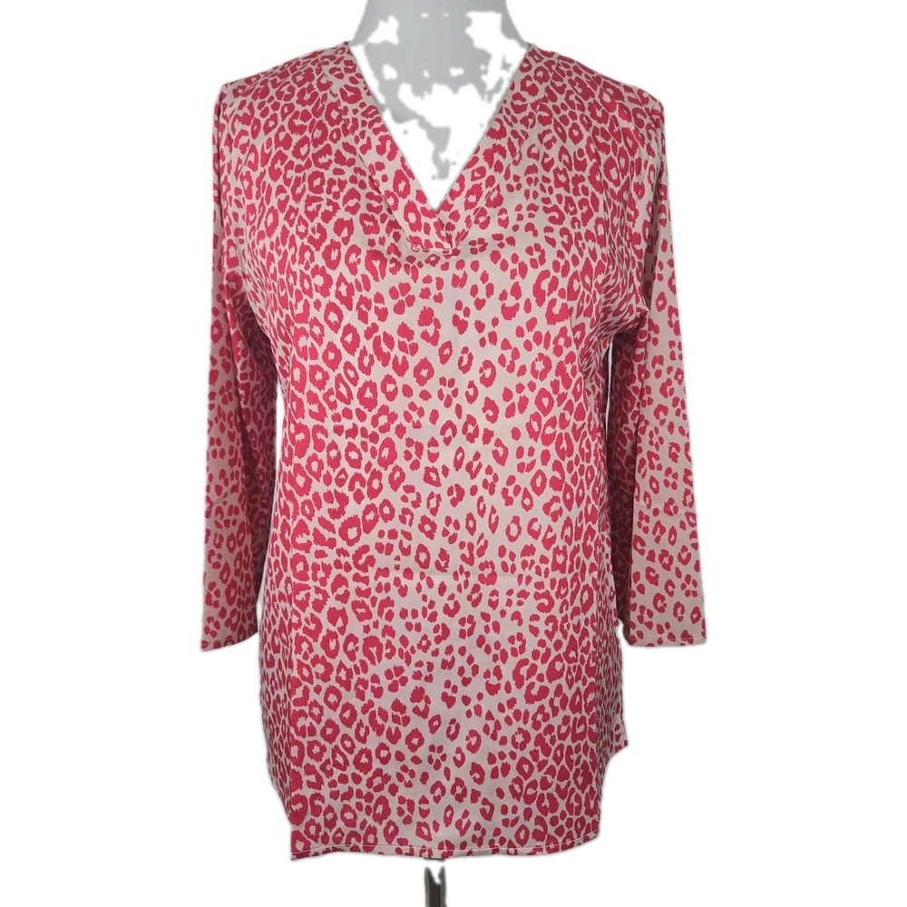 Unbranded Rose Color Animal Print Satin Kimono Style Tunic Top Medium New